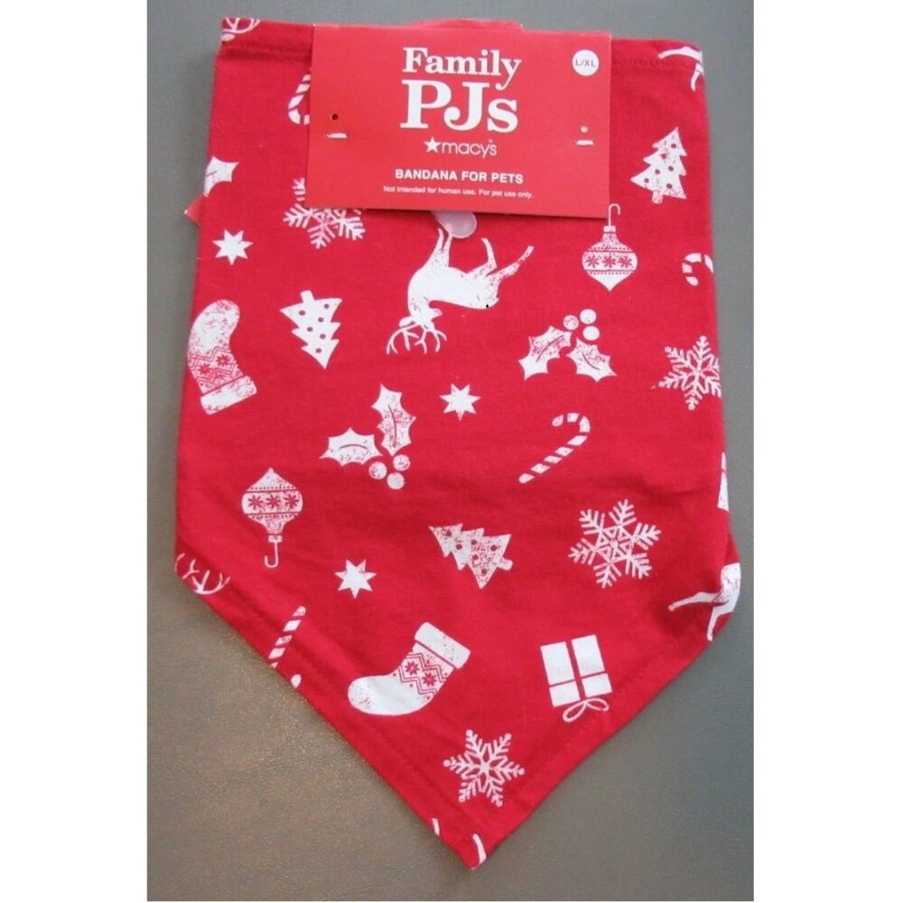 NWT Family Pajamas 100% Cotton Dog Pet Bandana, Red Christmas, L to XL